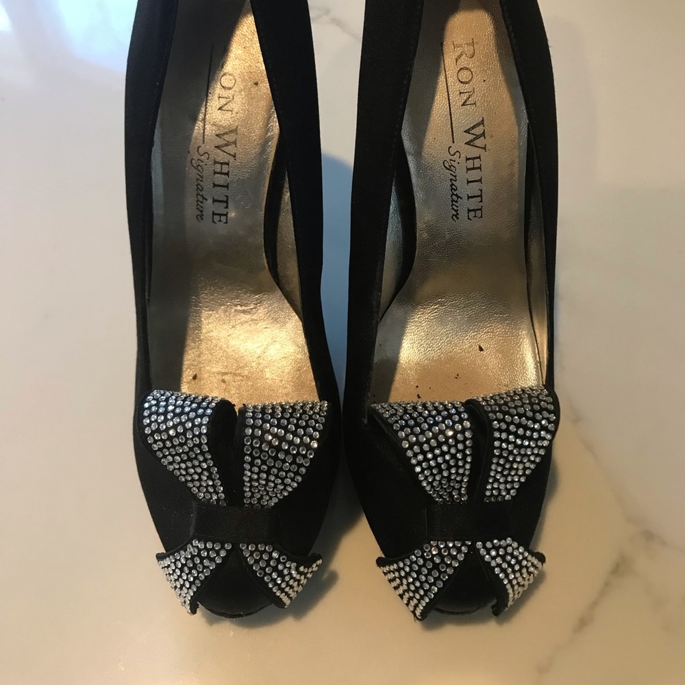 $695 Ron White Signature Rhinestone Bow Heels
